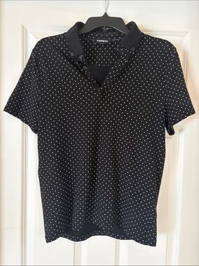 Express Black Polo with White Polka Dots